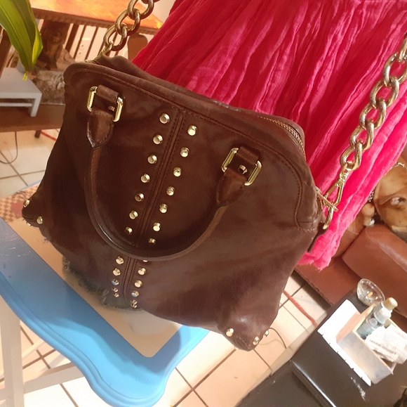 Michael Kors Brown Studded Leather Bag - Picture 2 of 11